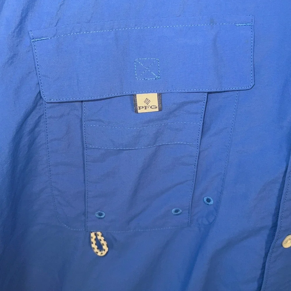 Columbia‎ PFG Bahama II Fishing Shirt Men's Medium Blue Short Sleeve Omni-Shade
